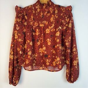 Moon Orchid Puff Sleeve Floral Print Choker Blouse